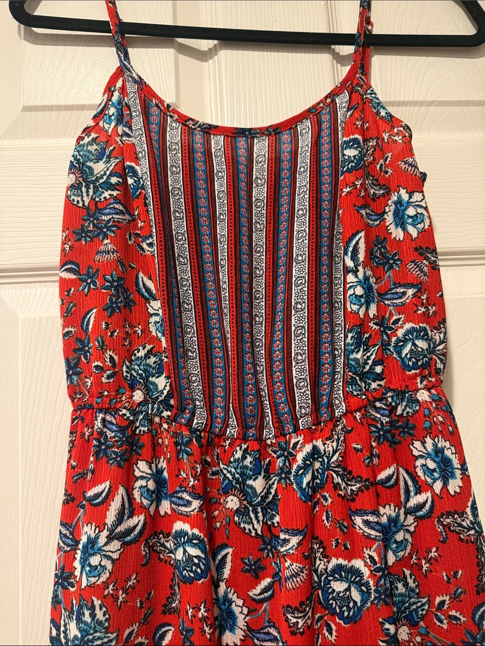 Charming Charlies Red Floral Maxi Dress with Striped Bodice